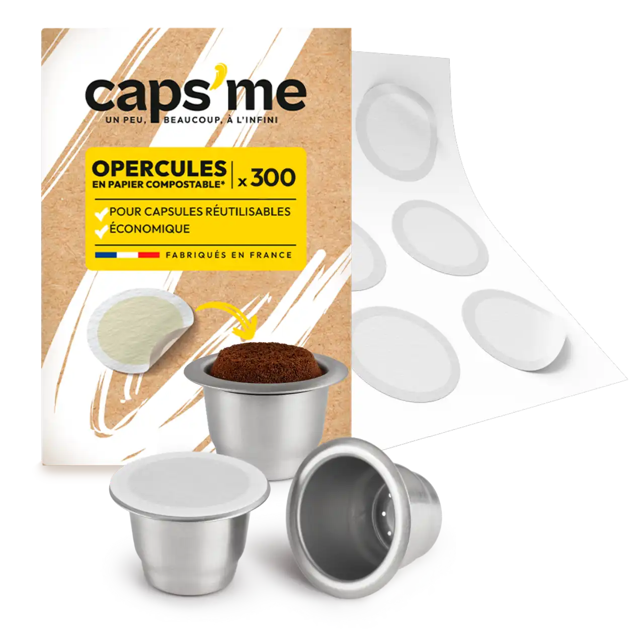 300 Nespresso®-compatible stainless steel lids & 3 reusable & refillable capsules